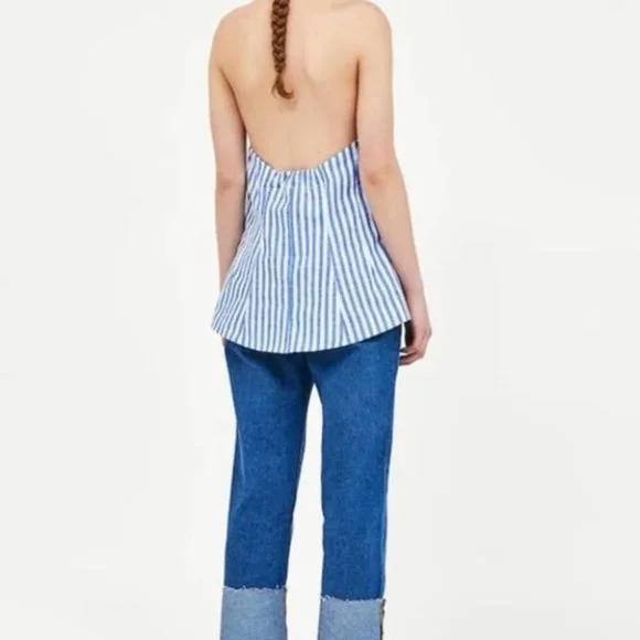 Zara Striped Tie Front Halter Top Blue & White Size Small - Picture 16 of 16